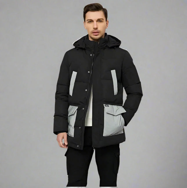 Men's Hooded Down Coat Winter Warm Parka Puffer Jacket - MINZARE, New - Size S

