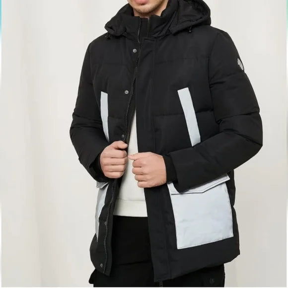 Men's Hooded Down Coat Winter Warm Parka Puffer Jacket - MINZARE, New - Size S

