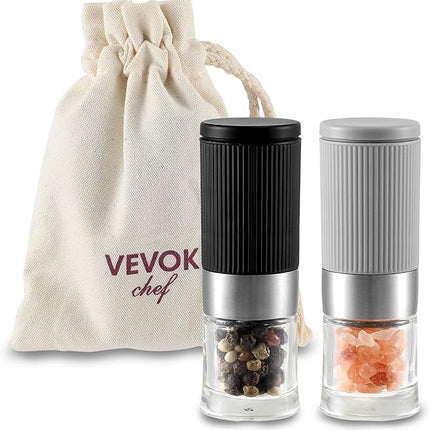 Mini Salt and Pepper Grinder Set – Adjustable Coarseness, Portable with Funnel & Bag – Open Box