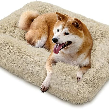 MoNiBloom Dog Bed 36.5"x29"x5" - New, Machine-Washable Plush Bed, Beige

