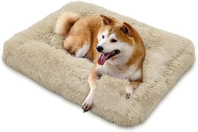 MoNiBloom Dog Bed 36.5"x29"x5" - New, Machine-Washable Plush Bed, Beige

