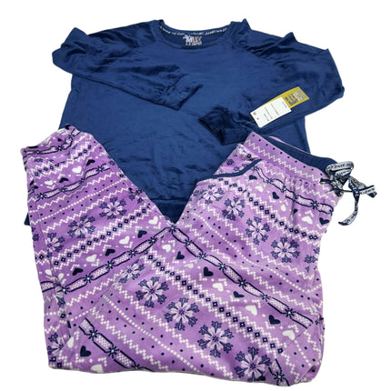 Muk Luks 2-Piece Plush Pajama Set Blue/Purple Fair Isle Women's Size L New

