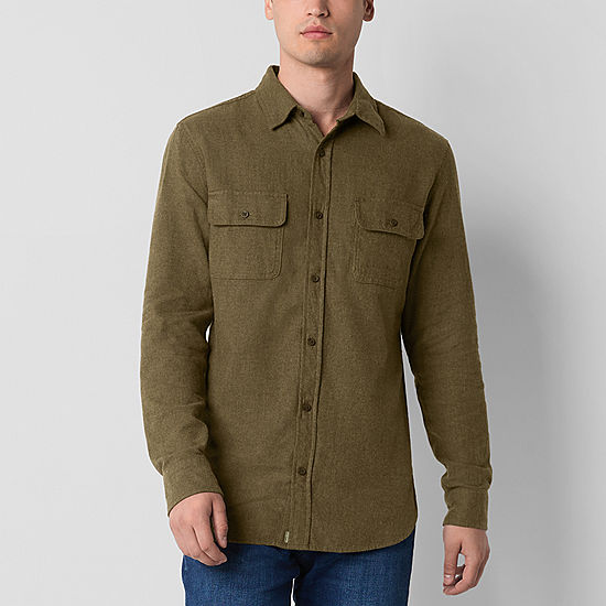 Mutual Weave Men's Easy-Regular Fit Long Sleeve Flannel Shirt - Olive - Size XL - Ne