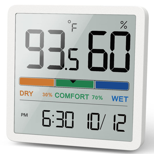 NOKLEAD Hygrometer Indoor Thermometer - Desktop Digital with Clock, Temperature & Humidity Monitor | New
