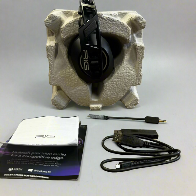 Nacon RIG Gaming Headset with USB cable, adapter, and manual, like new condition, ideal for immersive gaming.