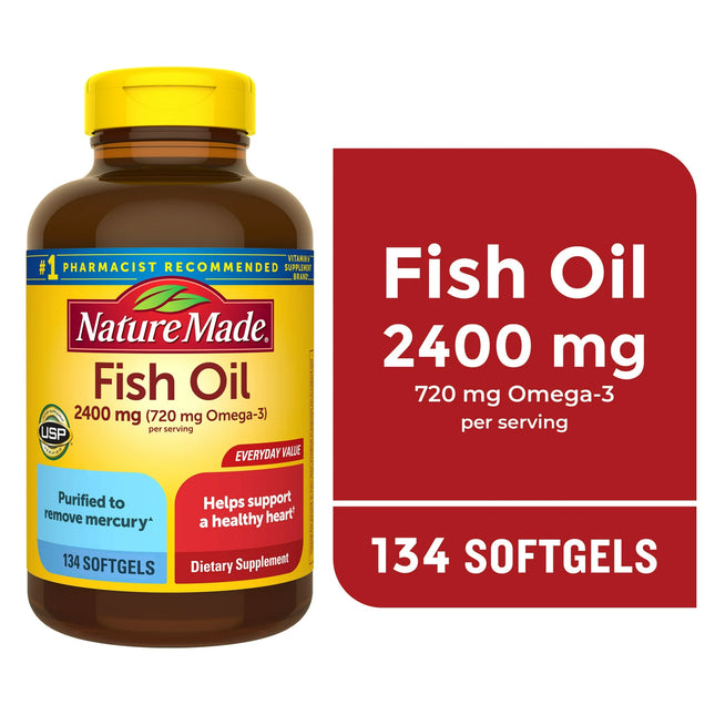 Nature Made Fish Oil 2400mg Softgels Omega-3 Supplement 134ct - 2 Pack – New