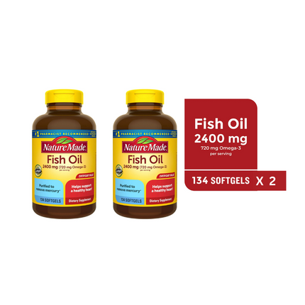Nature Made Fish Oil 2400mg Softgels Omega-3 Supplement 134ct - 2 Pack – New