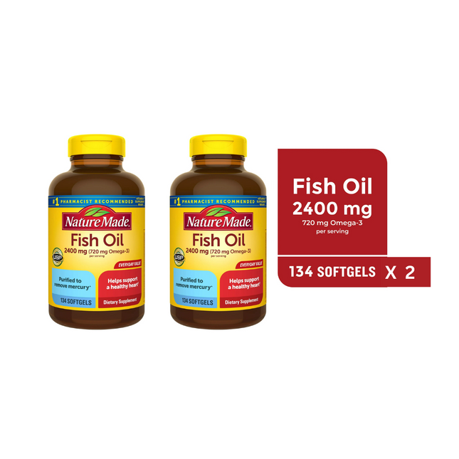 Nature Made Fish Oil 2400mg Softgels Omega-3 Supplement 134ct - 2 Pack – New