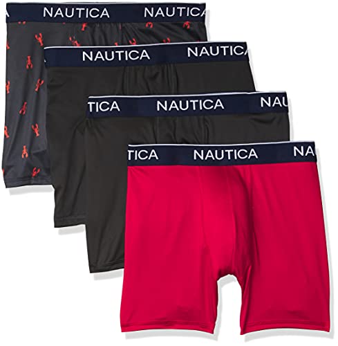 Nautica Men's 4-Pack Micro Boxer Briefs, 2 Black & Red/Lobster-Black - Size XL (New)