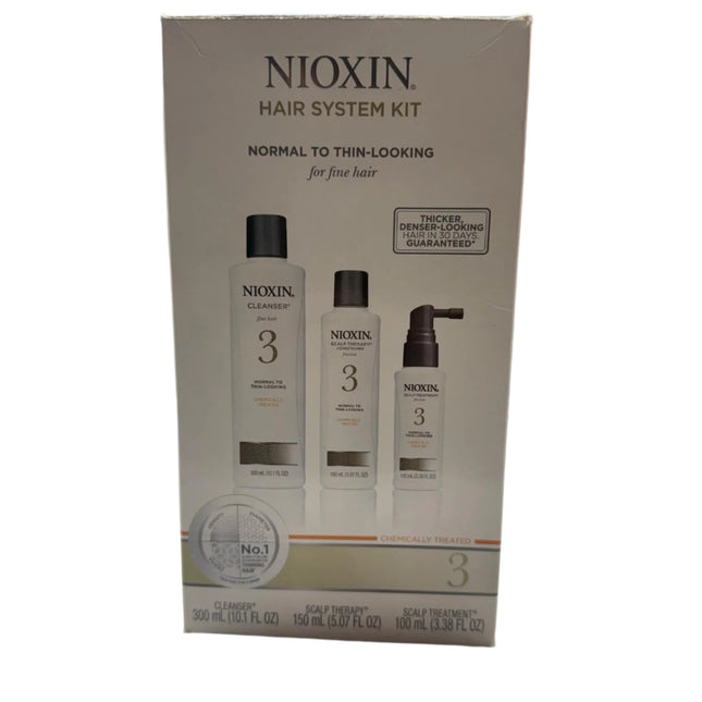Nioxin System Kit 3: Cleanser 10 oz, Scalp Therapy Conditioner 5 oz, Scalp Treatment 3 oz – For Colored Hair with Light Thinning – New