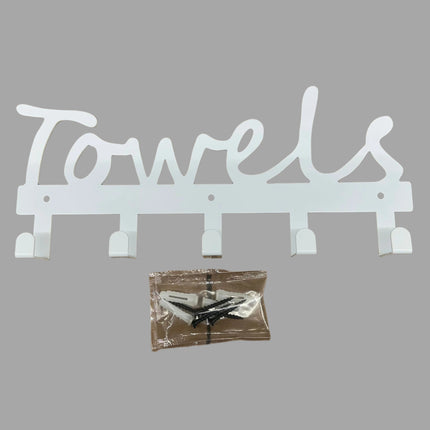 OHAHA Towel Rack – 5 Hooks, Wall-Mounted Metal Organizer, White – Open Box
