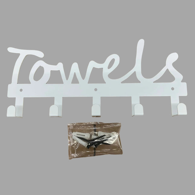 OHAHA Towel Rack – 5 Hooks, Wall-Mounted Metal Organizer, White – Open Box
