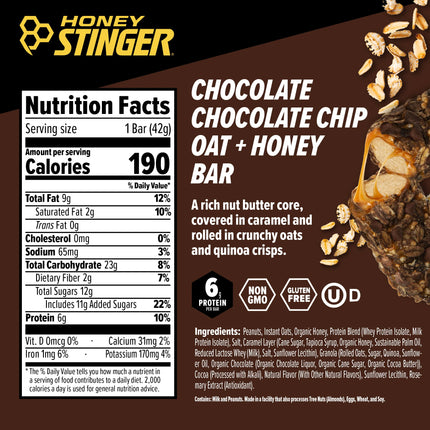 Honey Stinger Chocolate Chip Oat + Honey Bar | Box of 12 | Exp 11/05/2025