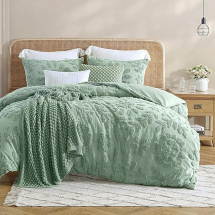 Peri Home 100% Cotton 3-Piece Comforter and Sham Set, King, Sage Chenille Laurel (Open Box)