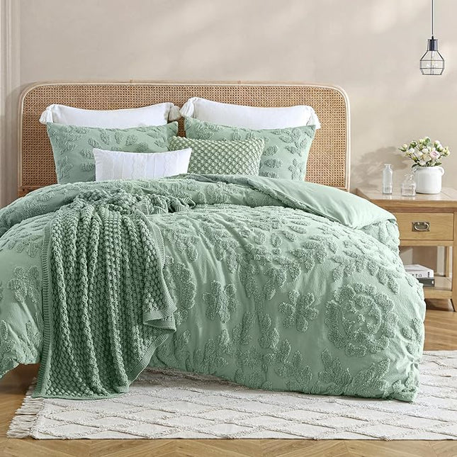 Peri Home 100% Cotton 3-Piece Comforter and Sham Set, King, Sage Chenille Laurel (Open Box)