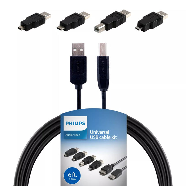 Philips 6' USB 2.0 Universal Kit with USB-C - Black (Open Box, Missing One USB-C)