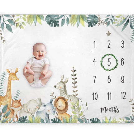 Popfavors Yuzioey Safari Baby Monthly Milestone Blanket 50"x40" – Open Box