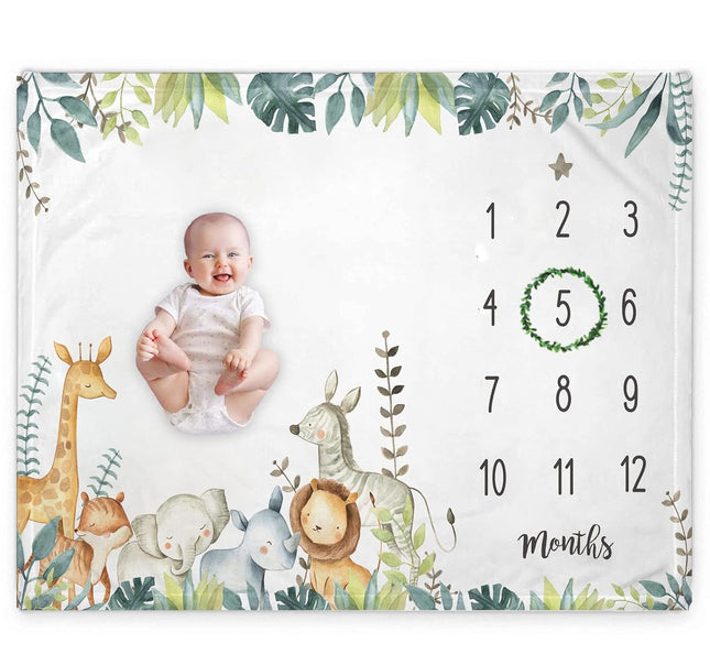 Popfavors Yuzioey Safari Baby Monthly Milestone Blanket 50"x40" – Open Box