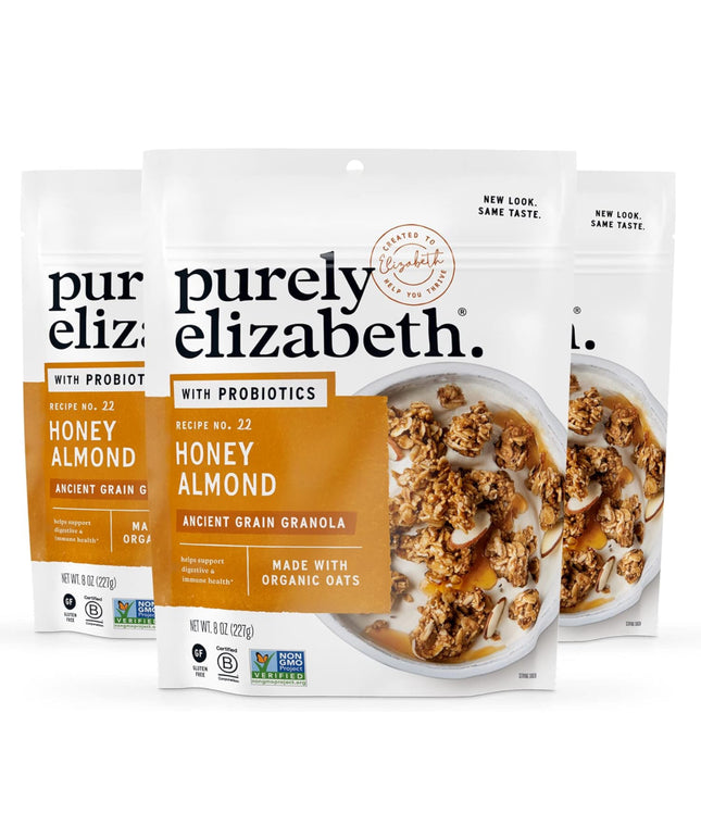 Purely Elizabeth Honey Almond Granola with Probiotics, organic, gluten-free, 8 oz, 3-pack, supports digestive health