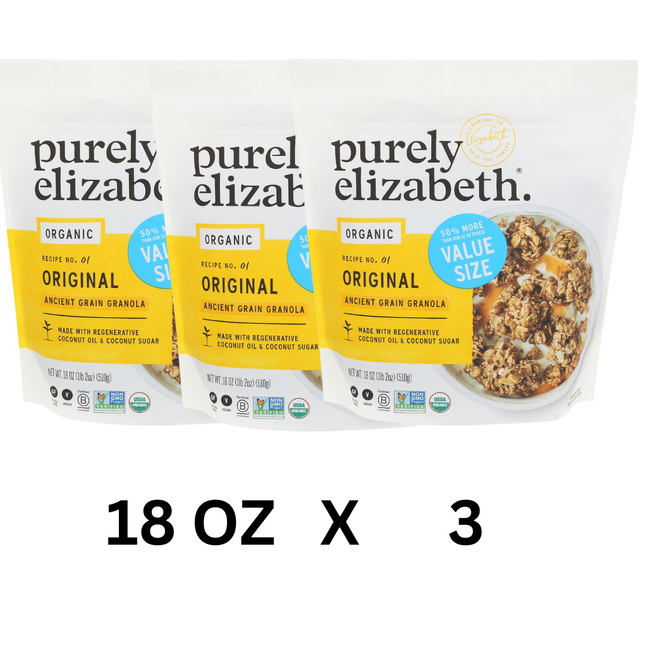 Purely Elizabeth Organic Ancient Grain Granola - Value Size 18 oz (3 Pack)