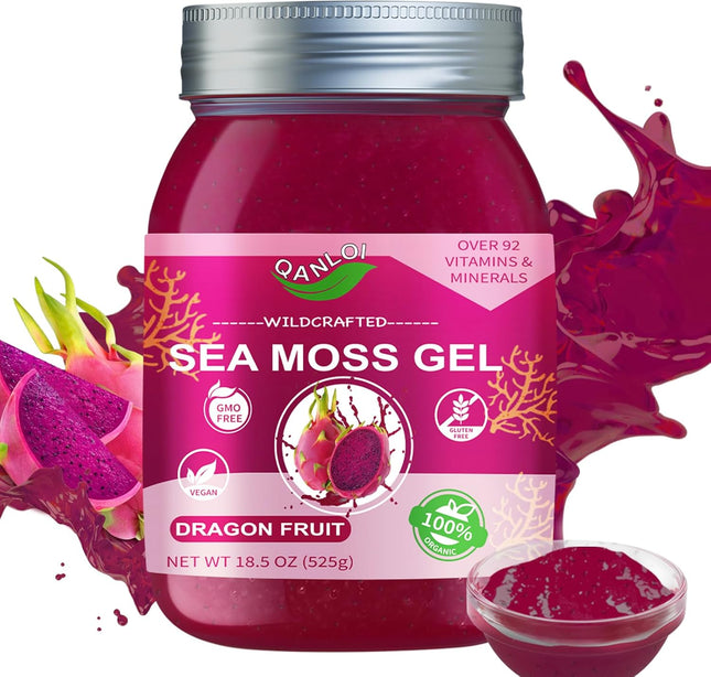 Raw Organic Sea Moss Gel with Dragon Fruit 8.5 oz New Exp 11/19/2025
