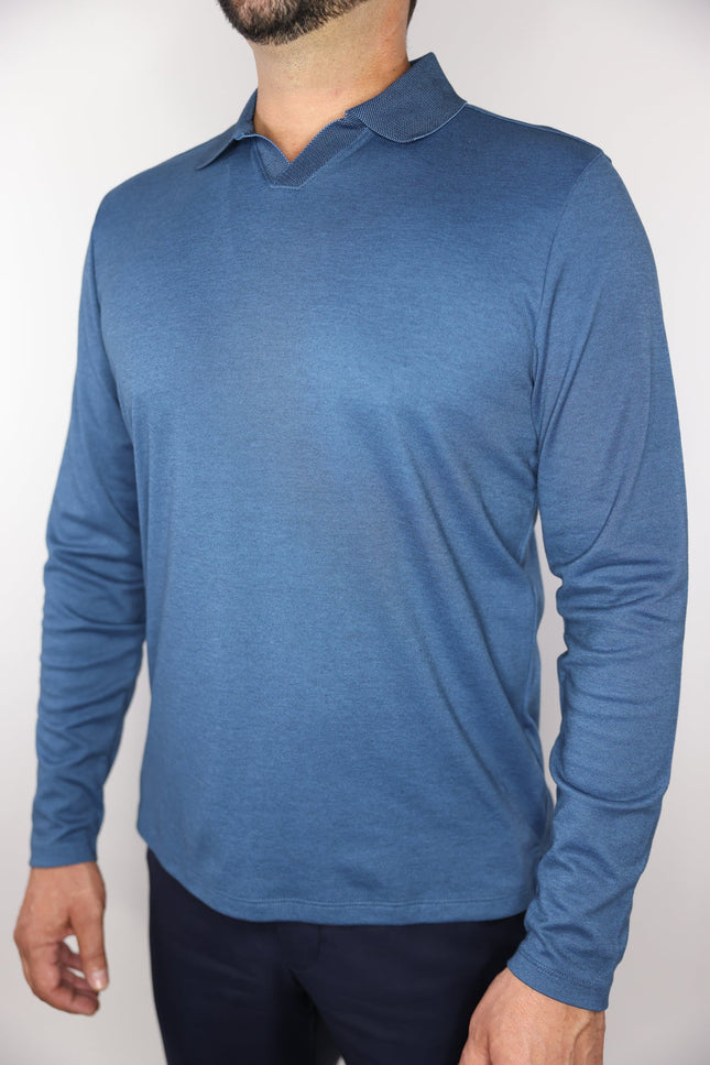 Robert Barakett Adison LS Open Collar Polo Night Teal Size M New