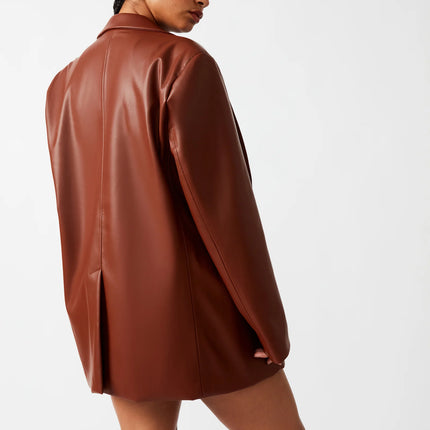 Steve Madden Women's Imaan Leather Blazer, Cognac, New Without Tags, Size S