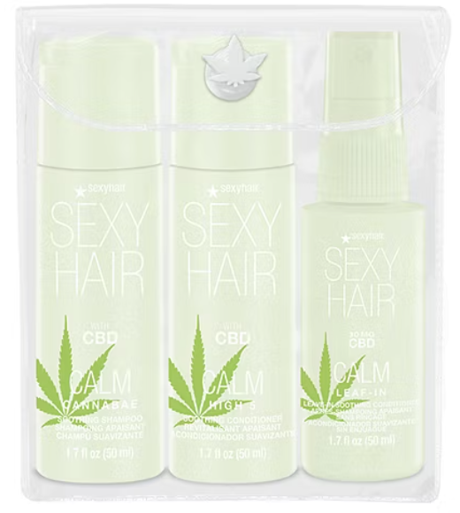 Calm SexyHair Cannabae CBD Soothing Shampoo & High 5 Conditioner Set - 1.7 oz Each – Travel-Size CBD-Infused Hair Care