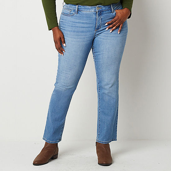 St. John's Bay Women's Plus Secretly Slender Mid Rise Straight Leg Jean, Size 18W Long, New