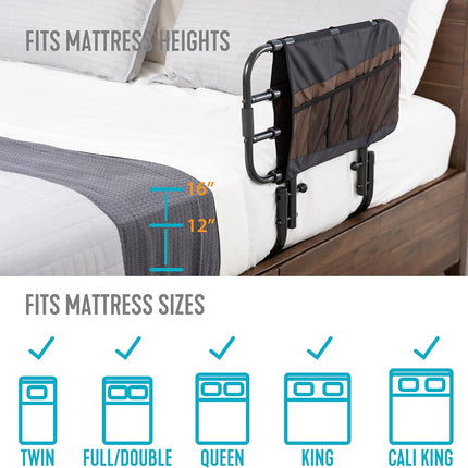 Stander EZ Adjust Bed Rail, Adjustable Bed Assist Bar for Seniors, Black, New