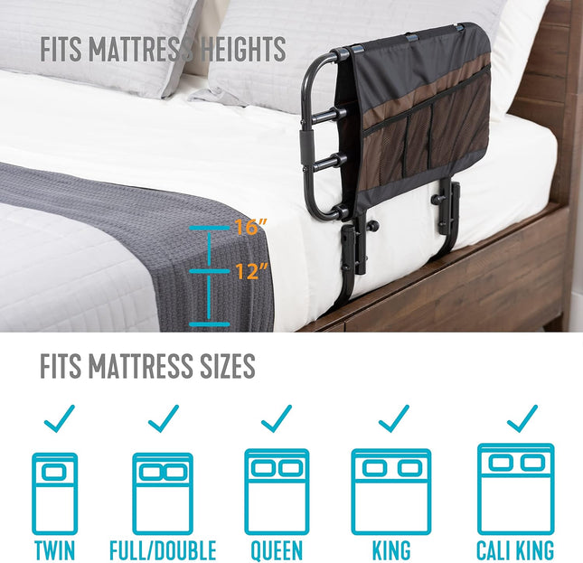 Stander EZ Adjust Bed Rail, Adjustable Bed Assist Bar for Seniors, Black, New