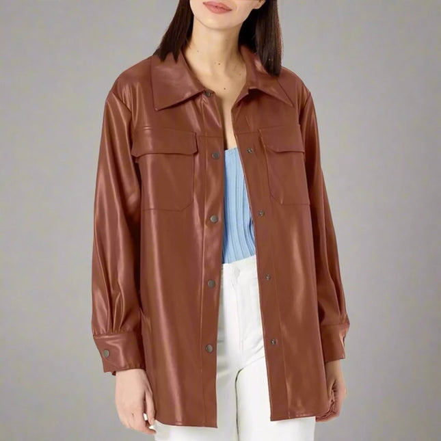  Steve Madden Faux Good Measure Shacket Cognac XS - New with Tags

