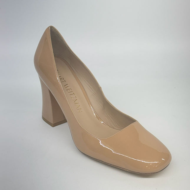 Stuart Weitzman Nude Patent Leather Block Heel Pumps Size 11.5 New Without Box