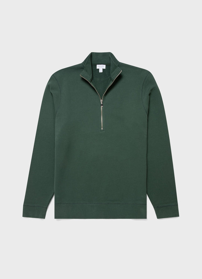Sunspel Men's Dark Green Half-Zip Pullover - Size M (New with Imperfection)

