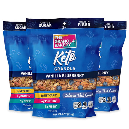 TGB Blueberry Granola Cereal - Keto Friendly, No Added Sugar, Gluten Free, High Fiber, 8oz Bag (Pack of 3) New Exp 5/15/2025

