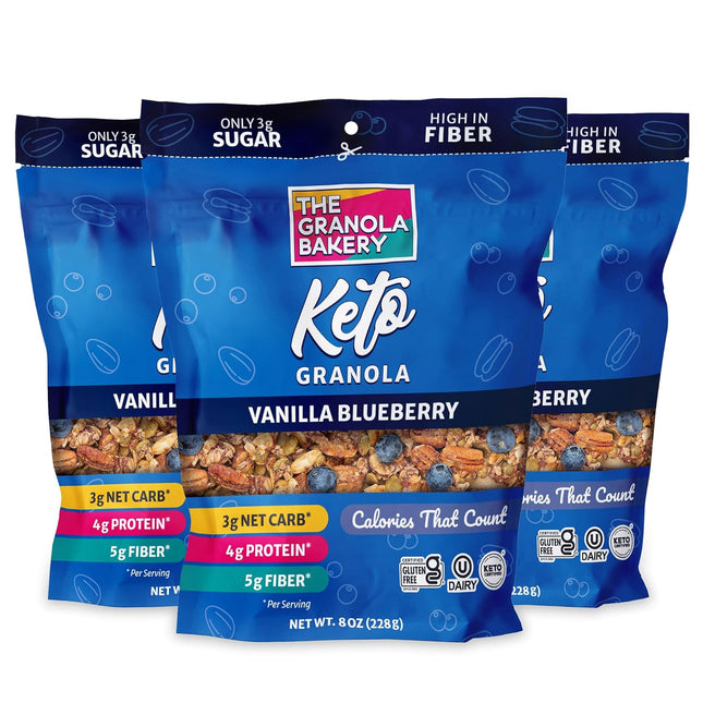 TGB Blueberry Granola Cereal - Keto Friendly, No Added Sugar, Gluten Free, High Fiber, 8oz Bag (Pack of 3) New Exp 5/15/2025

