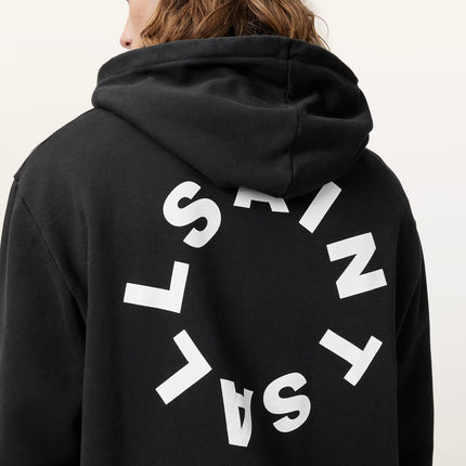 AllSaints Tierra Pullover Circle Logo Hoodie Black Size L New.