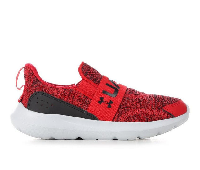 Under Armour Surge 3 Slip-On Running Shoes Black/White Size 1Y Boys New
