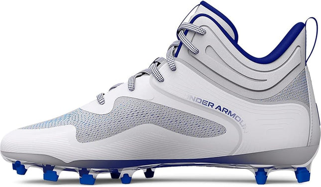 Under Armour UA Command MC Mid Football Cleats – White/Blue – Size 12.5 – New
