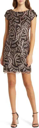 Vince Camuto Women's Embellished Cap Sleeve Sheath Dress, Black Gold, New, Size 12

