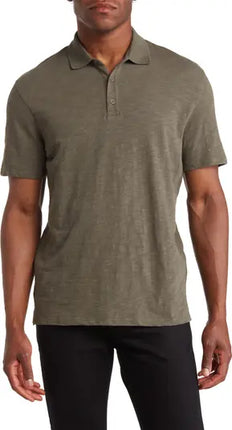 Vince Men's Olive Green Short Sleeve Slub Polo, New Without Tags, Size M