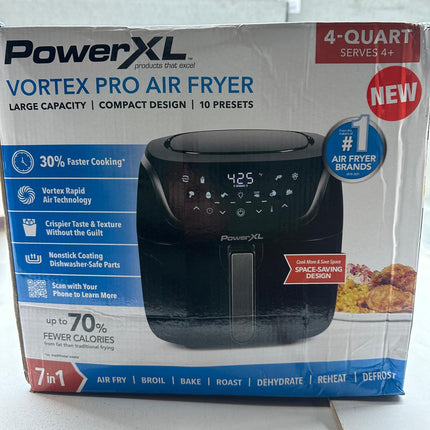 PowerXL 4-Quart Air Fryer with Vortex Pro LED Panel, 10 Presets - Black (Open Box with Imperfection)