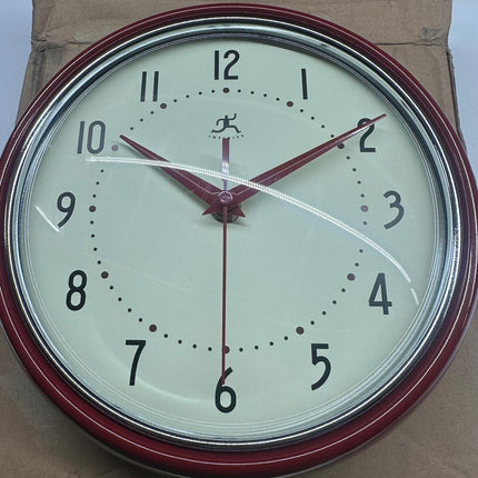 Infinity Instruments LTD. Retro 9-Inch Silent Sweep Wall Clock - Red (Open Box)