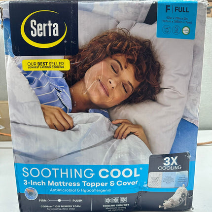 Serta Soothing Cool 3-Inch Gel Memory Foam Mattress Topper - Full, Blue, Open Box with Imperfection