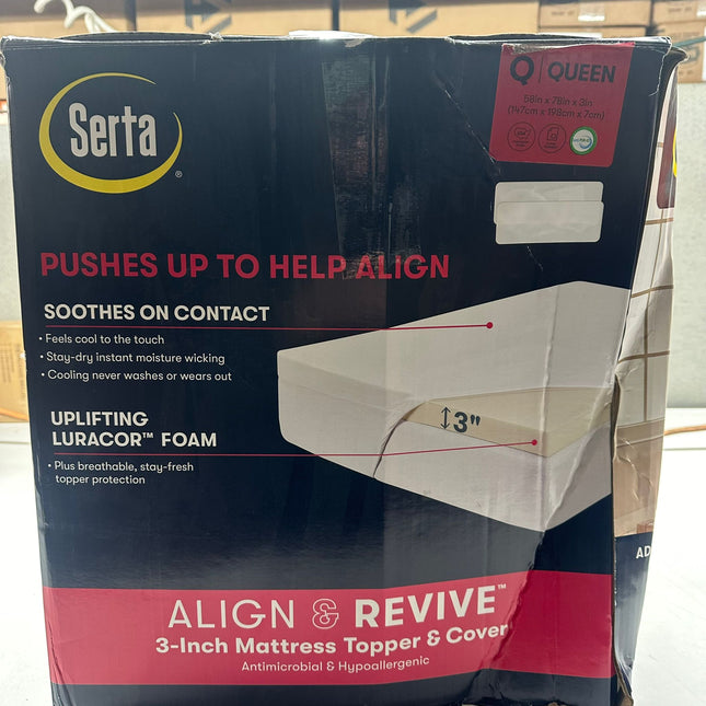 Serta 3-Inch Align & Revive Memory Foam Mattress Topper, Queen, Off-White (Open Box)