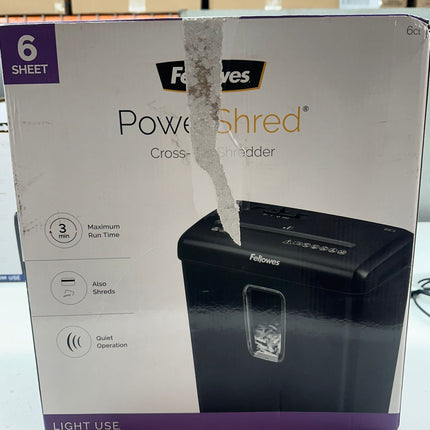 Fellowes Powershred 6Ct Cross-Cut Paper Shredder - Black, Used