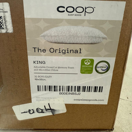 Coop The Original King Size Pillow with Cross-Cut Microfiber Fill - Missing Extra Memory Foam Bag