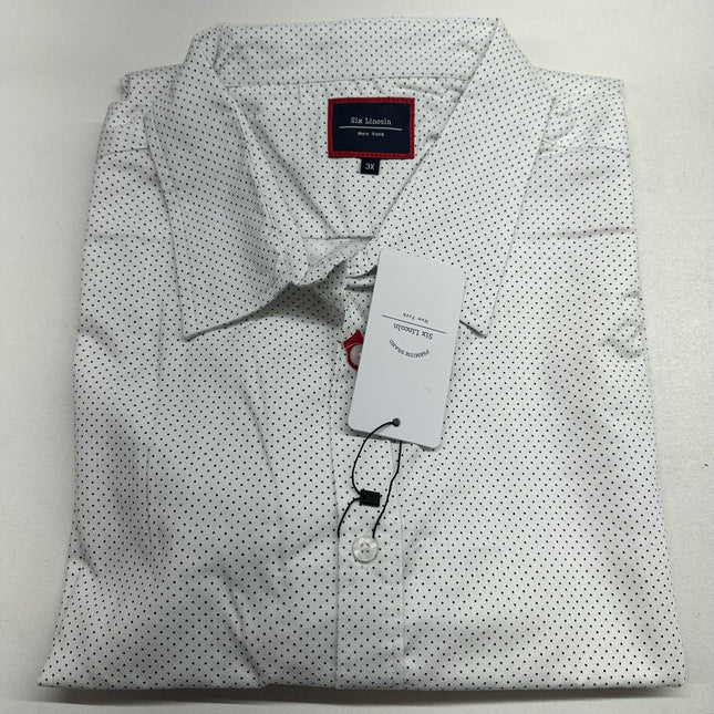 Six Lincoln New York Men's Short Sleeve Stretch Button-Up Shirt - White with Polka Dots - NEW ,Size 3X,4X