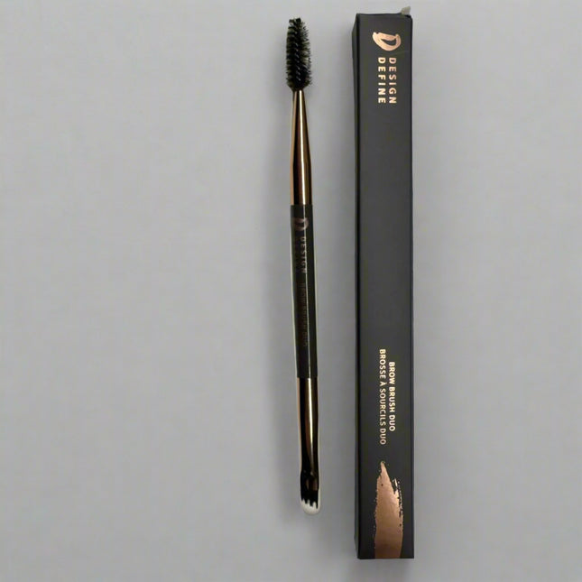 Design Define Premium Duo Brow Brush Set – 3 Pack, Angled Eyebrow & Spoolie Brush for Shaping & Blending