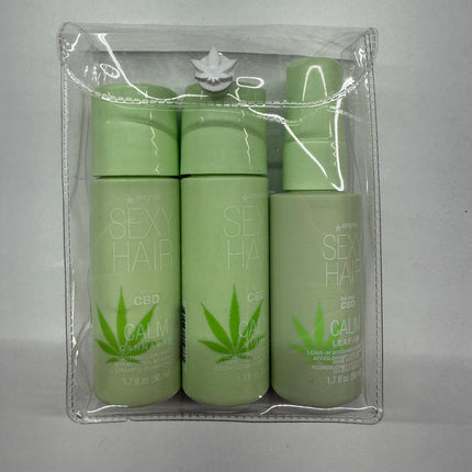Calm SexyHair Cannabae CBD Soothing Shampoo & High 5 Conditioner Set - 1.7 oz Each – Travel-Size CBD-Infused Hair Care